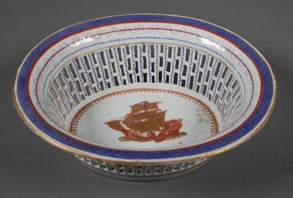 Appraisal: CHINESE EXPORT AMERICAN FLAG EAGLE PIERCED BOWLChinese export porcelain reticulated