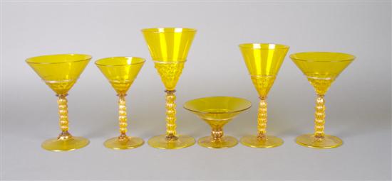 Appraisal: A Group of Yellow and Gold Venetian Glass Stemware Height