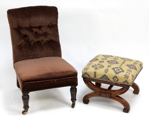 Appraisal: A Victorian nursing chair on turned legs and a stool