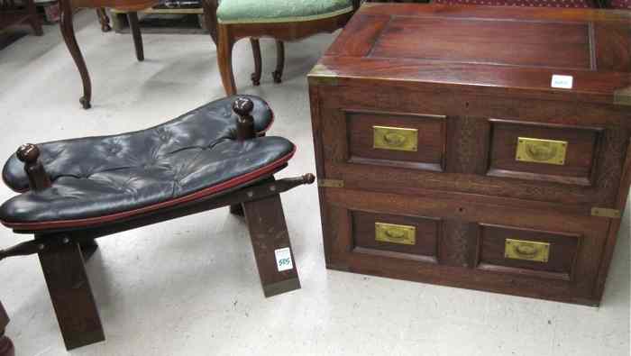 Appraisal: ROSEWOOD CHEST AND STOOL Pakistan th century The lot includes