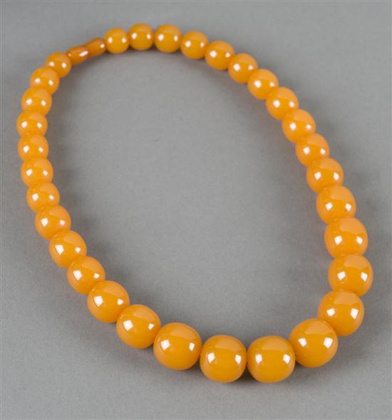 Appraisal: Russian amber graduated bead necklace Amber necklace is Clasp is