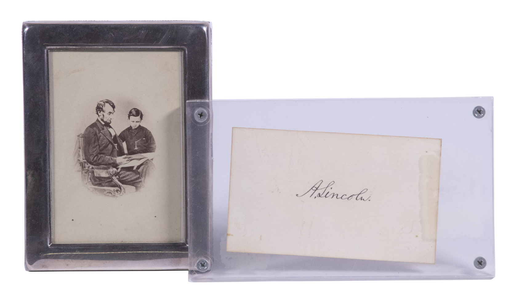 Appraisal: LINCOLN SIGNED CALLING CARD ORIGINAL CDV PHOTO WITH HIS SON