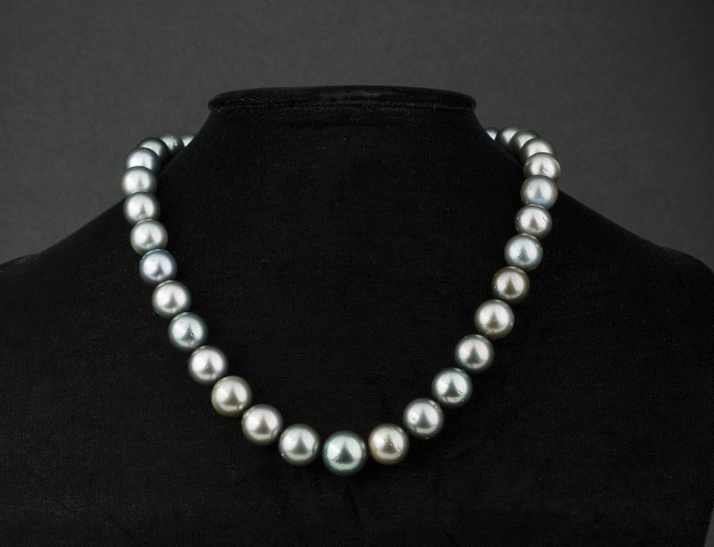 Appraisal: kt White Gold and Tahitian Pearl Necklace round off round