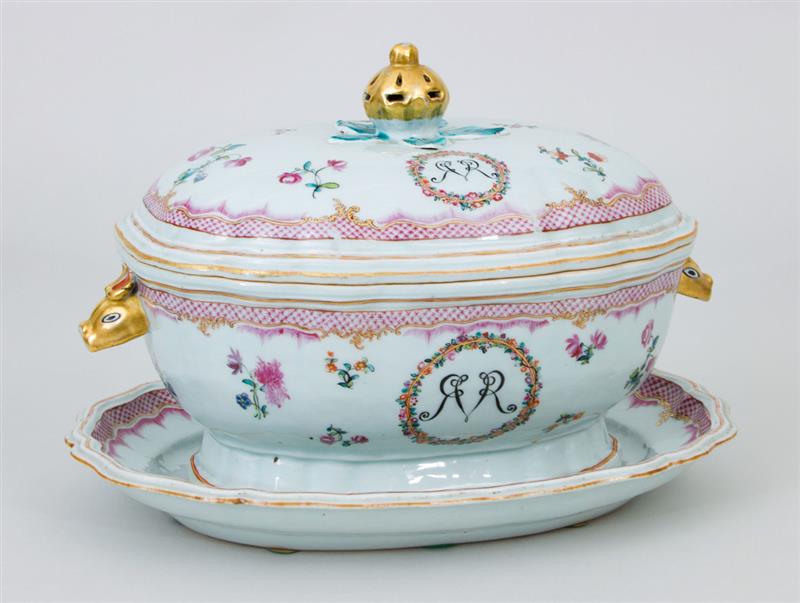 Appraisal: Chinese Export Style Monogrammed Famille Rose Porcelain Tureen Cover and