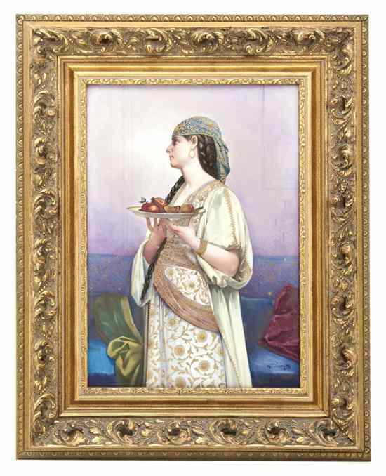 Appraisal: A Continental Porcelain Plaque th century depicting a robed maiden