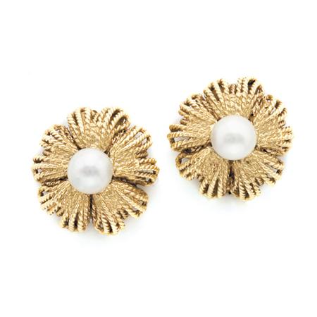 Appraisal: Pair of Gold and Cultured Pearl Earclips Estimate -