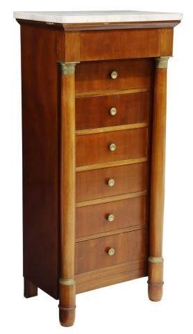 Appraisal: French Empire style marble-top mahogany tall chest of drawers early