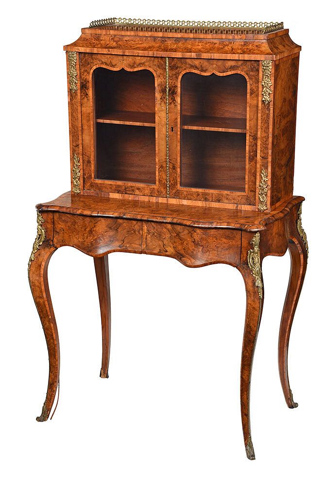 Appraisal: Louis XV Style Burlwood Ladies Desk and Bookcase probably French