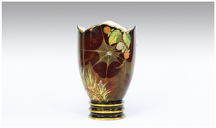 Appraisal: Carlton Rouge Royale Vase With polychrome enamel decoration of flowers