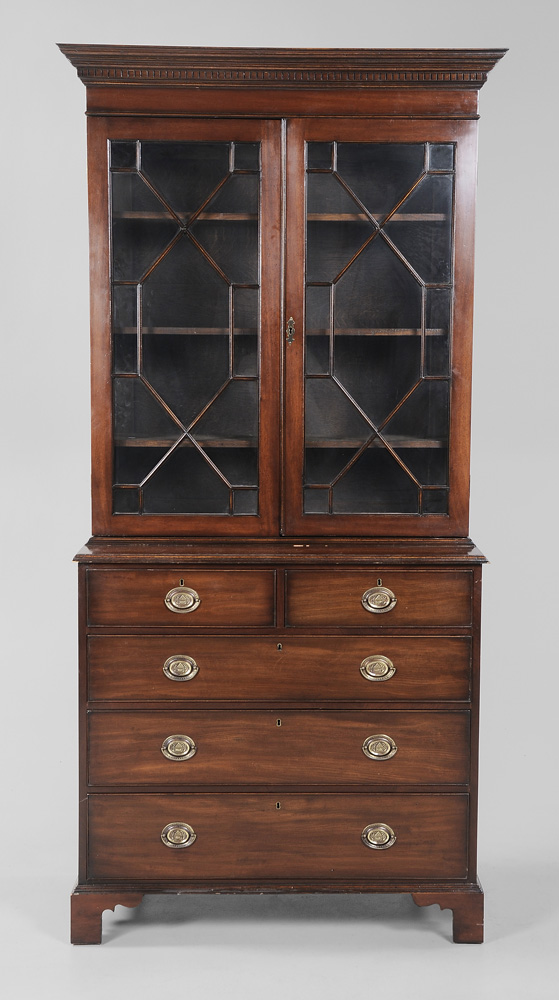 Appraisal: George III Style Mahogany Bookcase Over Drawers British th century