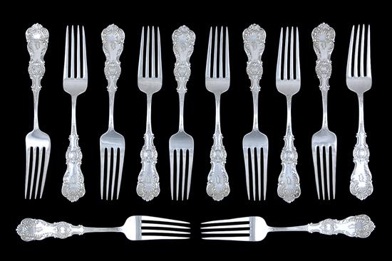 Appraisal: Hamilton Diesinger sterling salad forks circa unidentified Rococo pattern engraved