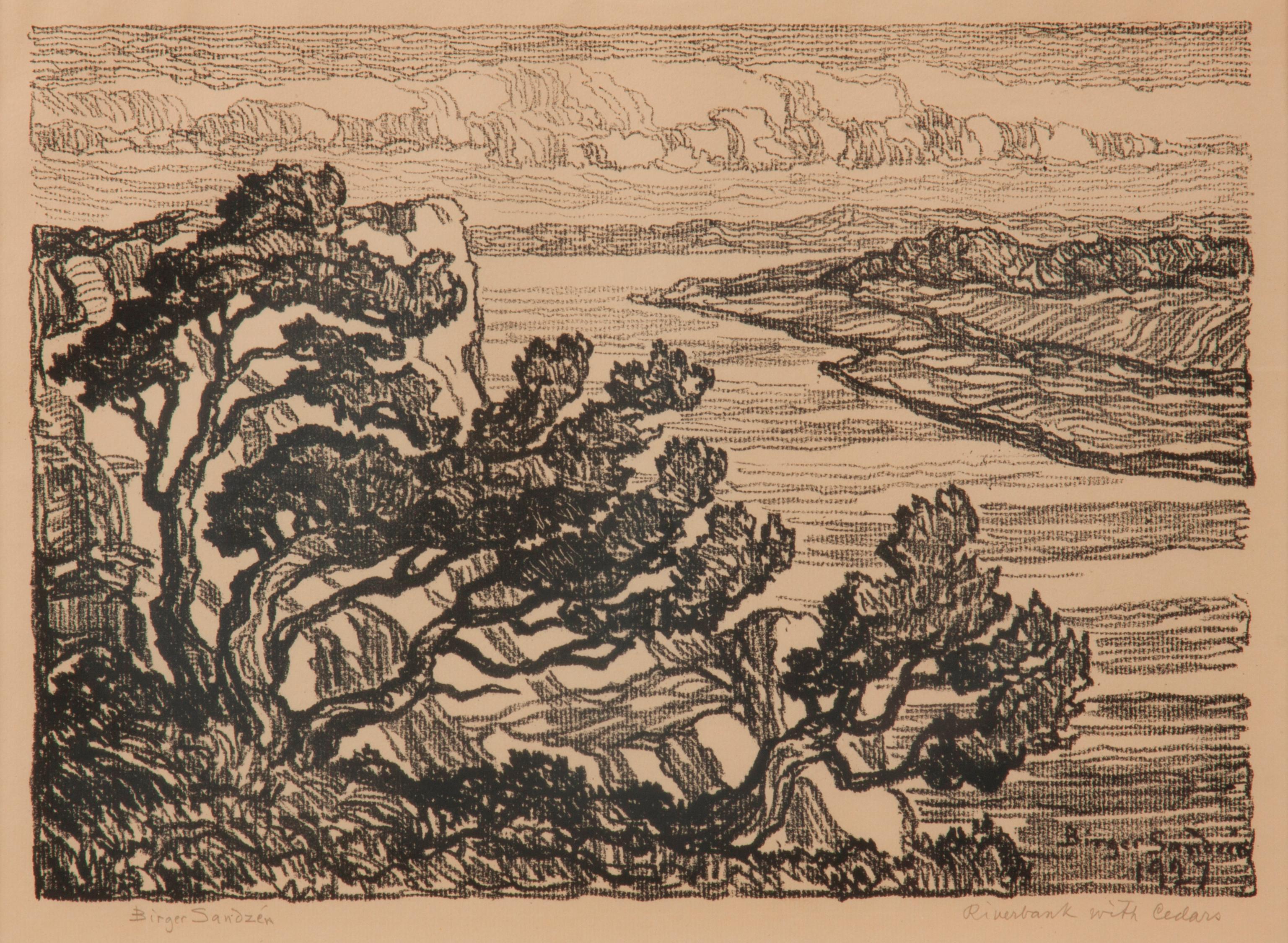 Appraisal: BIRGER SANDZEN 'RIVERBANK WITH CEDARS' LITHOGRAPH Birger Sandzen Swedish-American -