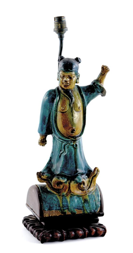 Appraisal: Chinese Ming figural roof tile mounted as lamp th th