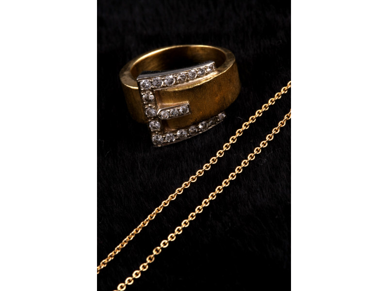 Appraisal: K Gold Necklace with Diamond Gold Belt Ring One karat