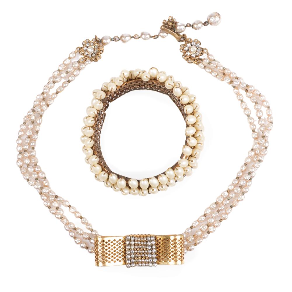 Appraisal: MIRIAM HASKELL PC JEWELRY GROUP TRIPLE STRAND FAUX PEARL NECKLACE