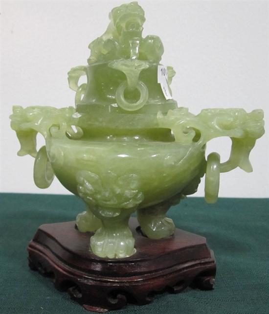 Appraisal: ORIENTAL CARVED STONE CENSER With -D dragon handles and finial