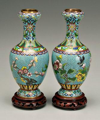 Appraisal: Pair Chinese cloisonne vases ovoid bodies garlic necks gilt rims