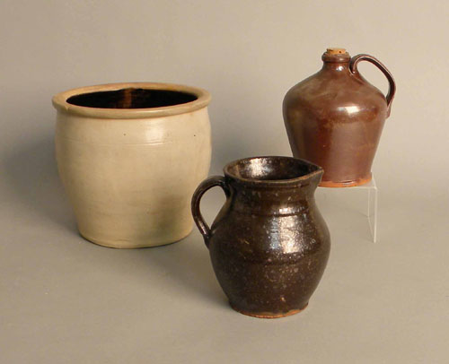 Appraisal: Redware jug h together with a pitcher h and stoneware