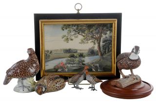 Appraisal: One Shadowbox and Five Bird Figures th century pair cold