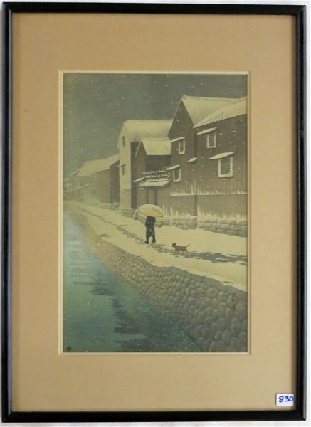 Appraisal: KAWASE HASUI WOODCUT Japan - Handa Shinkawabata in Bishu a