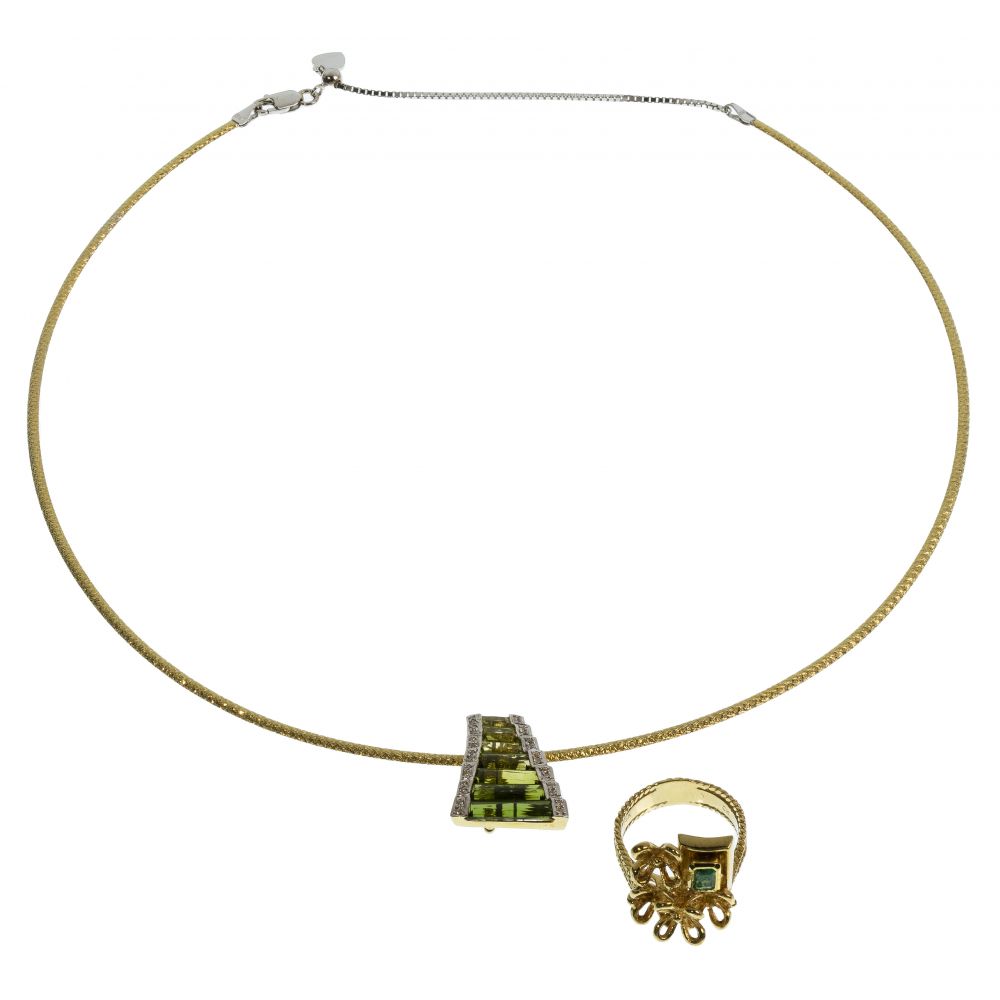 Appraisal: K YELLOW GOLD SEMI-PRECIOUS GEMSTONE AND DIAMOND PENDANT AND RING