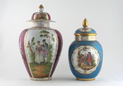 Appraisal: Two large Continental vases and covers both painted with romantic