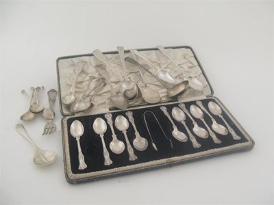 Appraisal: Misc flatware including a cased set of eleven king's pattern