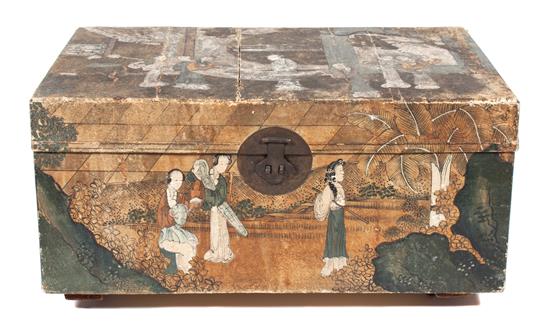 Appraisal: Sale Lot A Chinese Fabric Covered Trunk th th century