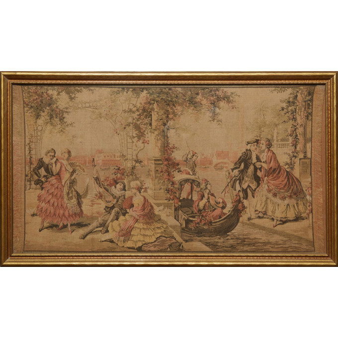 Appraisal: Continental School Lovers in Venice early th c tapestry presented