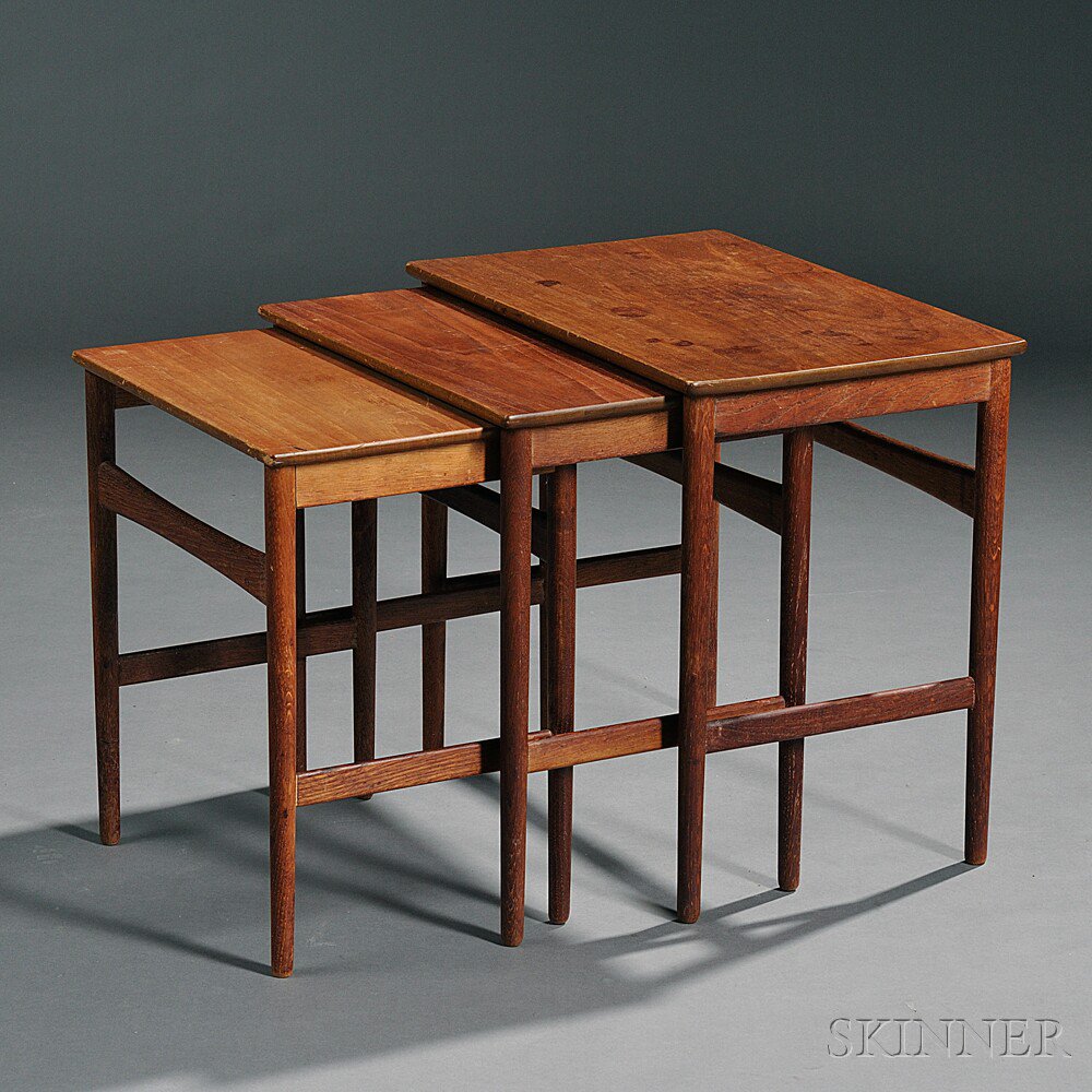 Appraisal: Three Nesting Tables Teak Denmark c Rectangular tops resting upon