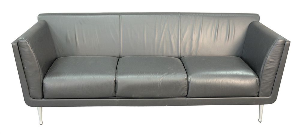 Appraisal: Herman Miller Goetz Sofa having black leather upholstery on aluminum