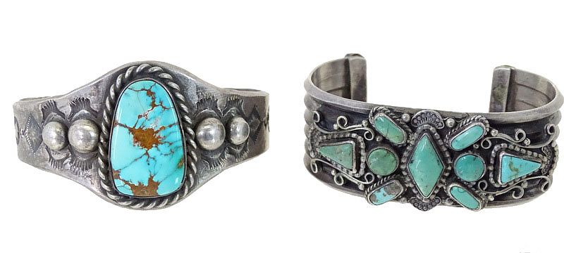 Appraisal: Pair of Navajo Turquoise Sterling Silver Cuffs Pair of Navajo