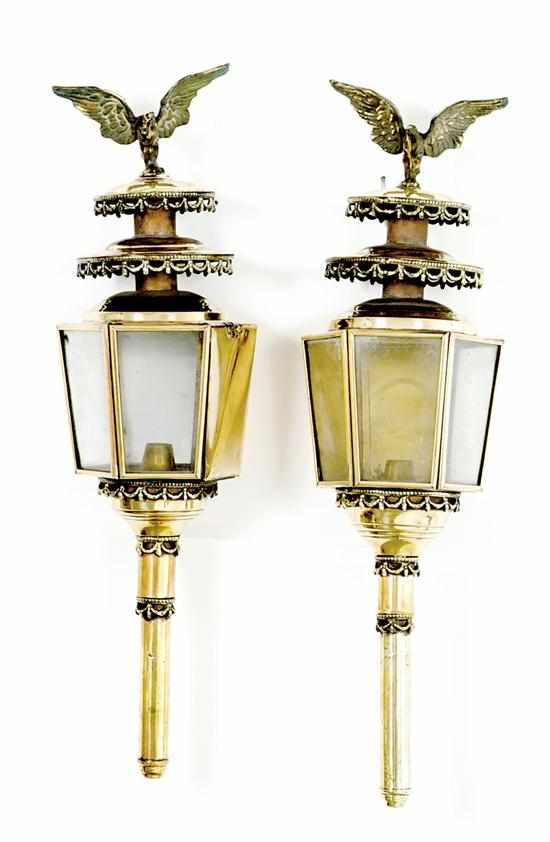 Appraisal: Pair English brass coach lanterns late th century eagle finial