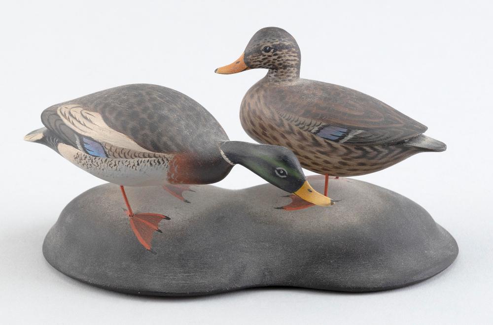 Appraisal: PAIR OF A ELMER CROWELL MINIATURE MALLARDS EAST HARWICH MASSACHUSETTS