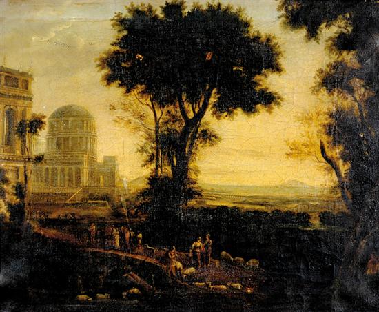 Appraisal: Continental school th century CAPRICCIO OF ARCHITECTURAL LANDSCAPE WITH FIGURES