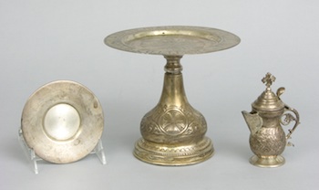 Appraisal: A Silver Plate Silver Paten And Silver Lidded Ewer Comprised