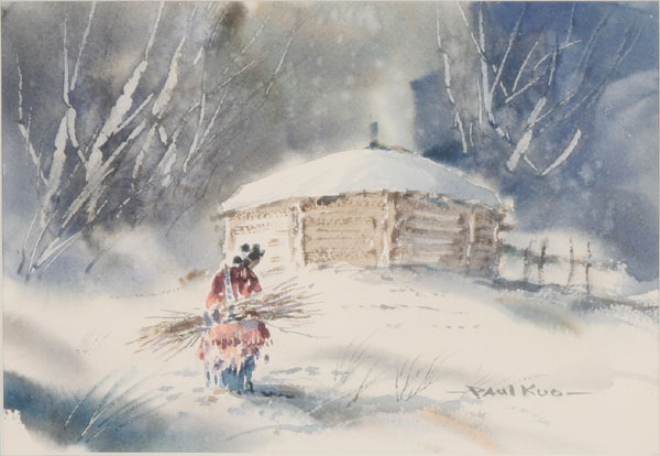 Appraisal: Paul Kuo Japanese - winter scene with Native American figure