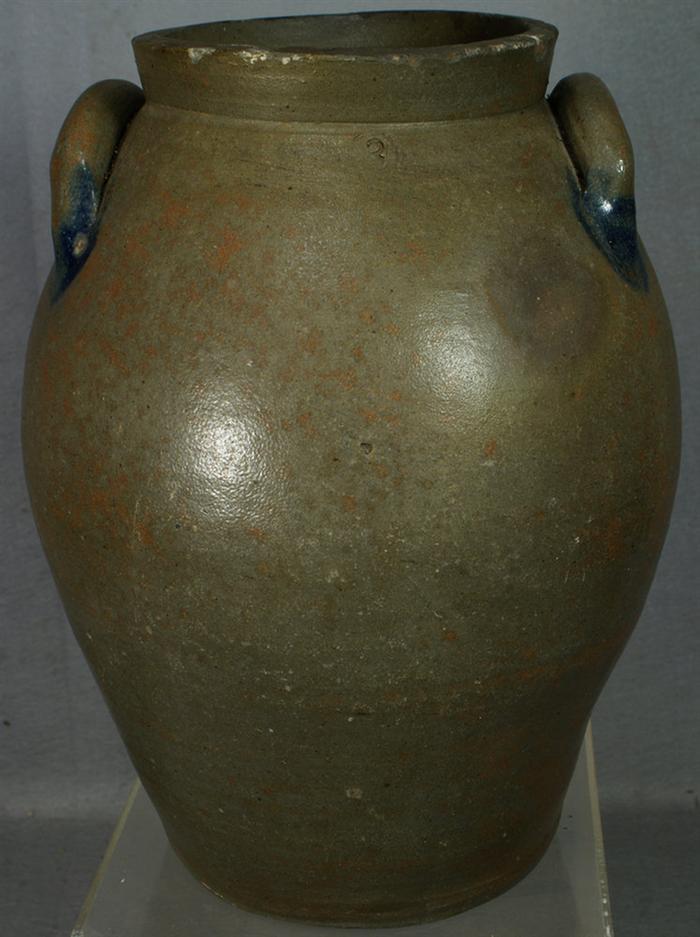 Appraisal: gallon ovoid stoneware jar with blue accents around applied handles