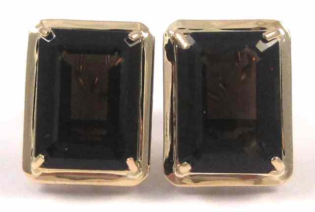 Appraisal: PAIR OF SMOKY QUARTZ EARRINGS each k yellow gold set