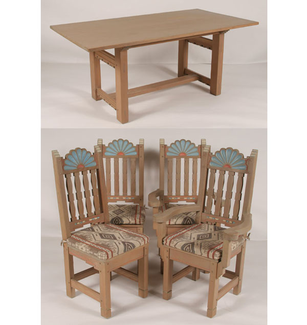 Appraisal: Southwest Santa Fe dining table and chairs designed by Ernest