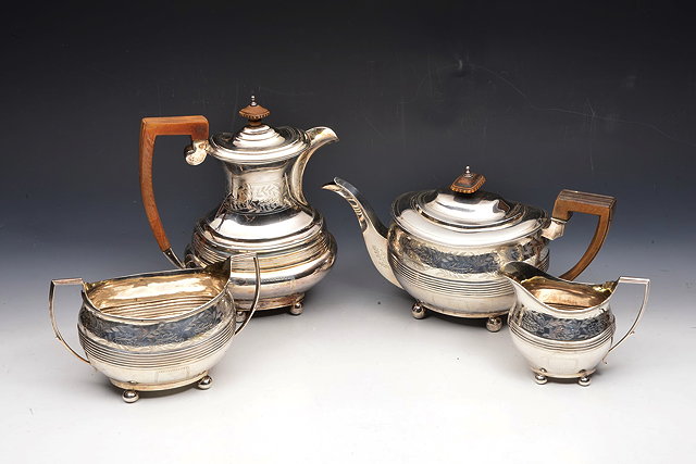 Appraisal: A GEORGE III SILVER THREE PIECE TEA SERVICE of banded