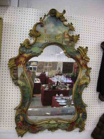 Appraisal: Italian Carved Handpainted Mirror wonderful Venetian scenes approx '' x