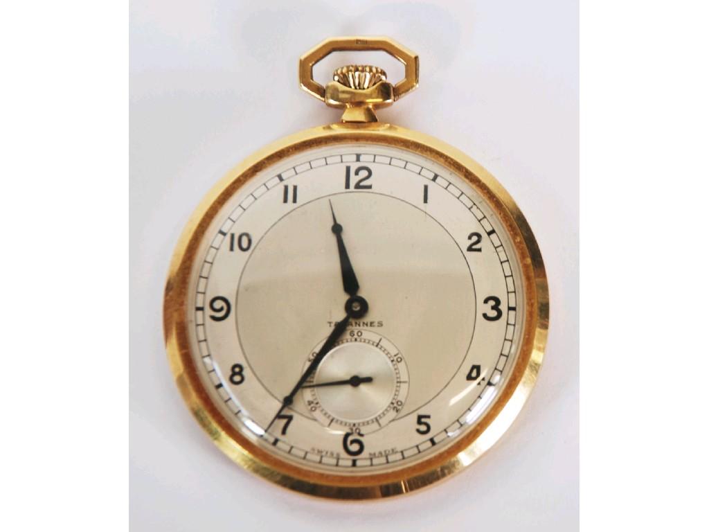 Appraisal: TAVANNES SWISS SLIM CT GOLD SWISS OPENFACED DRESS POCKET WATCH