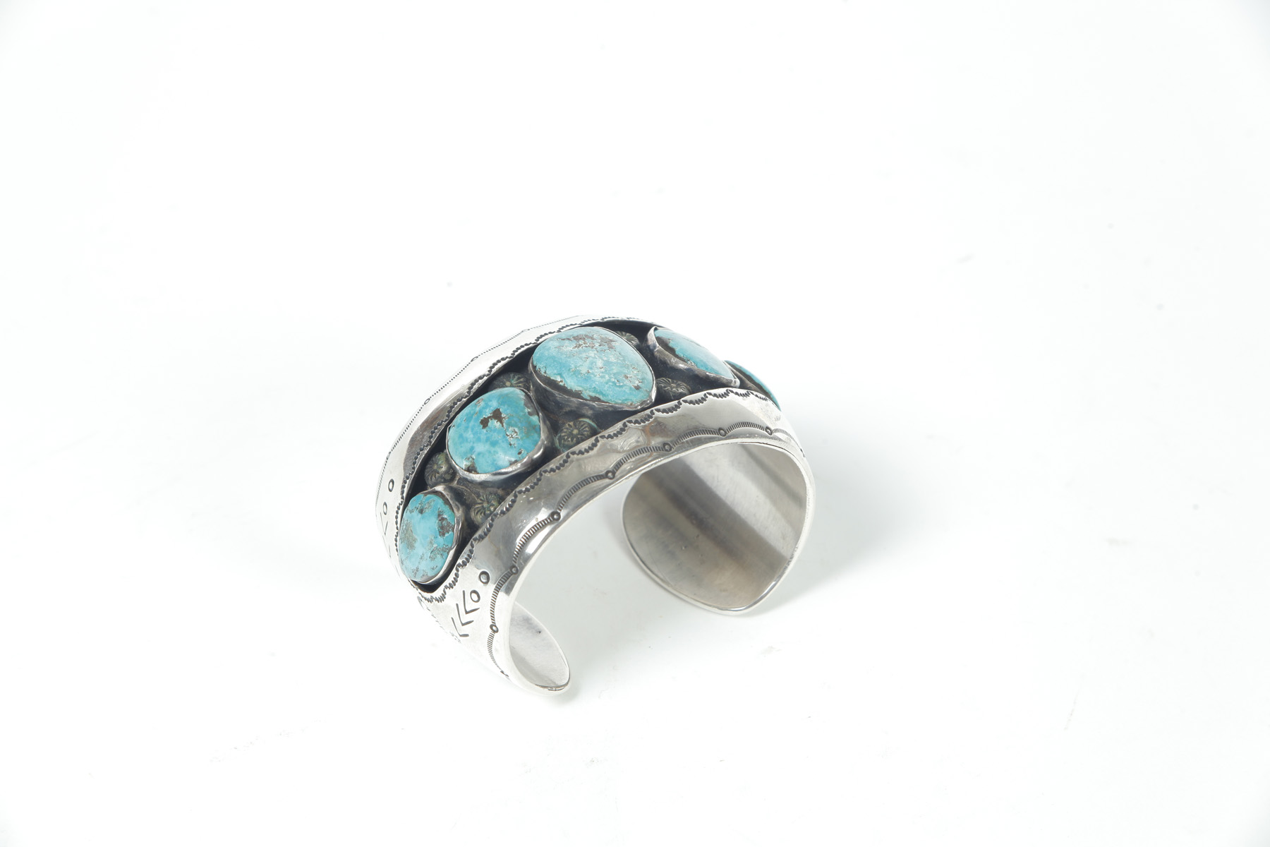 Appraisal: NAVAJO BRACELET Ca Silver shadow box cuff bracelet with turquoise