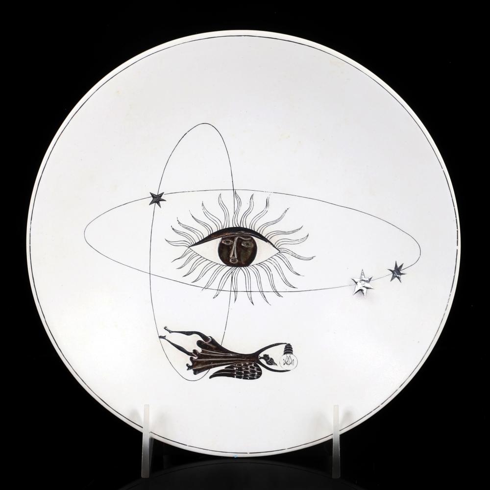 Appraisal: STIG LINDBERG GUSTAVSBERG 'GRAZIA' ARGENTA SILVER OVERLAID ART POTTERY PLATE