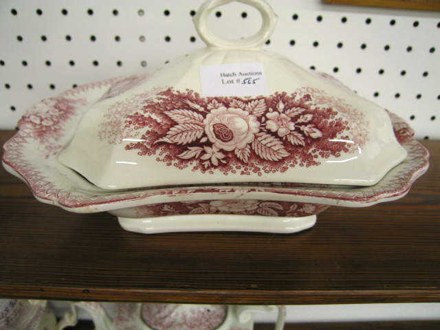 Appraisal: Red White Ironstone Covered Vegetable server Old Willow