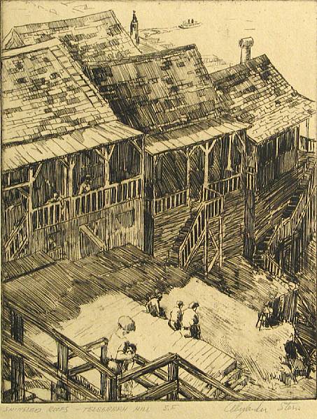 Appraisal: Alexander Stern Shingled Roofs Telegraph Hill S F s Etching