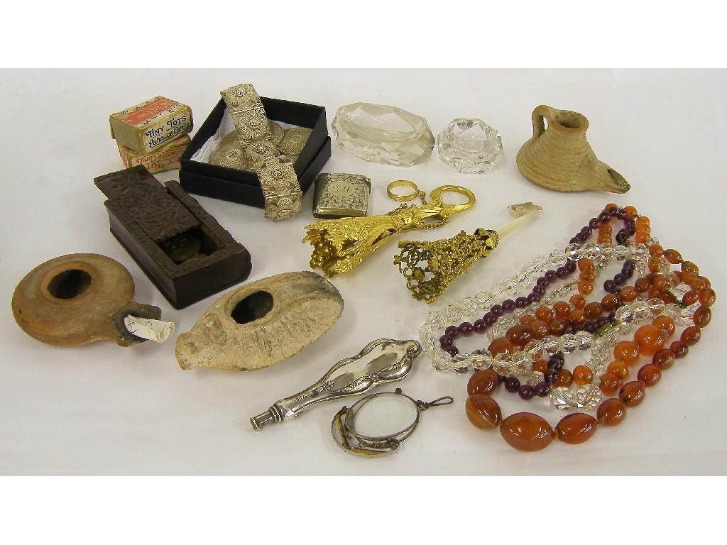 Appraisal: Small box of interesting items including costume jewellery posy holders