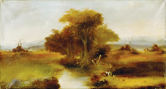 Appraisal: American school late th century LANDSCAPE WITH RIVER oil on