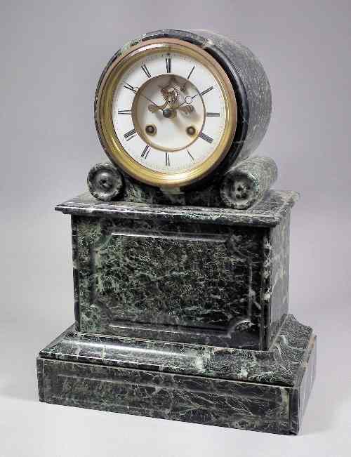 Appraisal: th Century French green veined marble mantel clock the ins